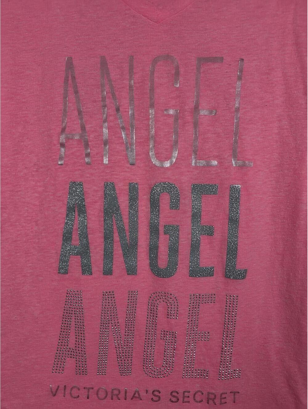 Victorias Secret ANGEL BLING WINGS Neon V neck SUPERMODEL ESSENTIALS Tee Shirt - Picture 2 of 9